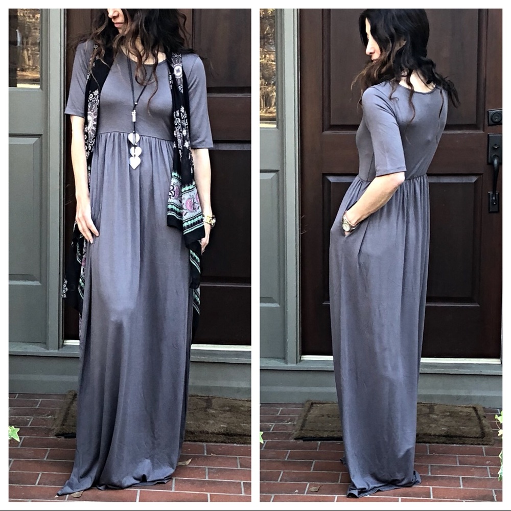 ✨LAST ONE ✨Grey long side pocket maxi dress - Picture 4 of 8
